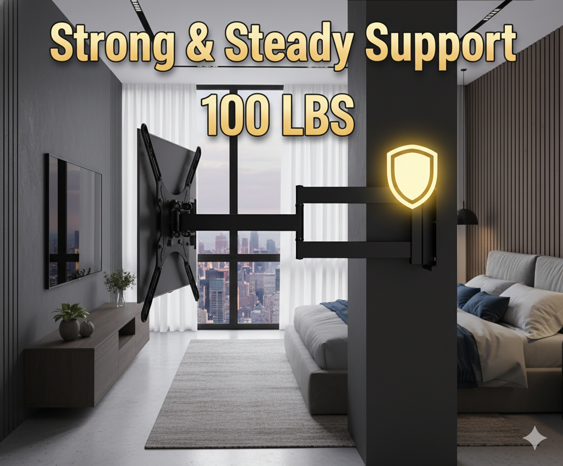 flexo Medium Full-Motion TV Wall Mount – Universal Long-Reach Swivel Tilt TV Bracket for 26–55 Inch TVs