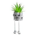 Cute Artificial Hanging Succulent Plant with Grey Cement Vase – Desk & Shelf Decor