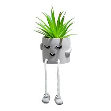 Cute Artificial Hanging Succulent Plant with Grey Cement Vase – Desk & Shelf Decor