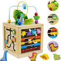 Fajiabao Wooden Activity Cube Dinosaur Toy – Montessori Learning Cube for Toddlers