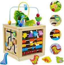 Fajiabao Wooden Activity Cube Dinosaur Toy – Montessori Learning Cube for Toddlers