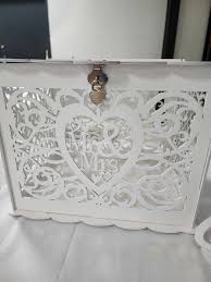 Jolik Wooden Wedding Card Box – Vintage Mailbox Design with Lock for Gift Cards & Money (Mr & Mrs, White)