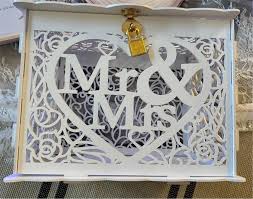 Jolik Wooden Wedding Card Box – Vintage Mailbox Design with Lock for Gift Cards & Money (Mr & Mrs, White)