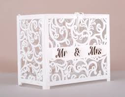 Jolik Wooden Wedding Card Box – Vintage Mailbox Design with Lock for Gift Cards & Money (Mr & Mrs, White)