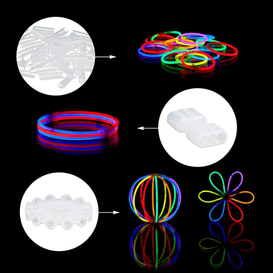 Relaxdays Set of 300 Glow Sticks, Connector Included, Bendable Glow Stick Bracelets