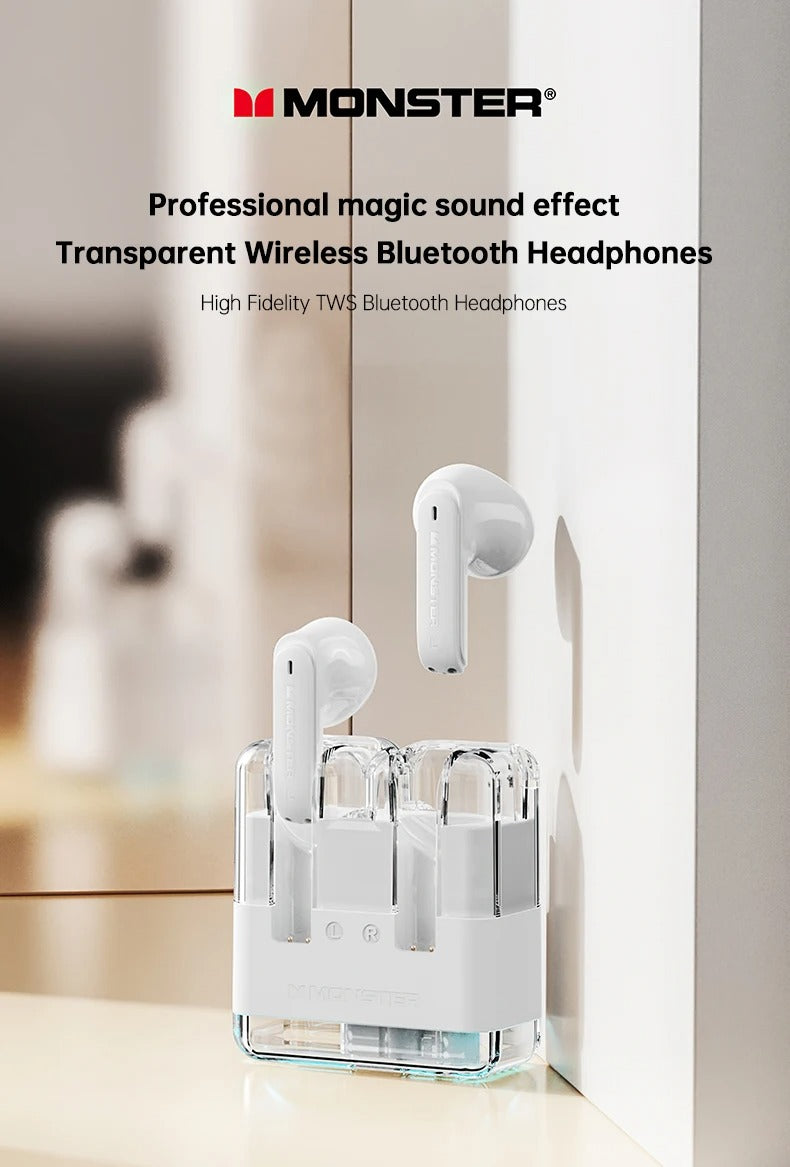 Original Monster XKT12 Gaming Earphones Wireless Bluetooth 5.3 Headphones TWS HIFI Sound Sports Earbuds Noise Reduction 300mAh
