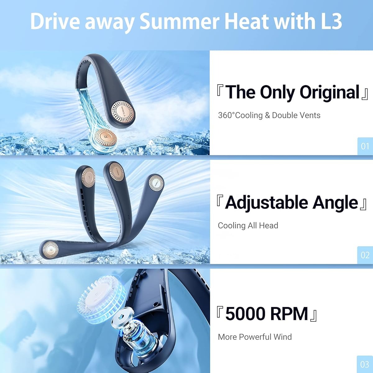 Neck Fan Portable Rechargeable 4000 mAh Battery Bladeless Neck Fan 360 degree flexible USB Rechargeable Cooling Fan
