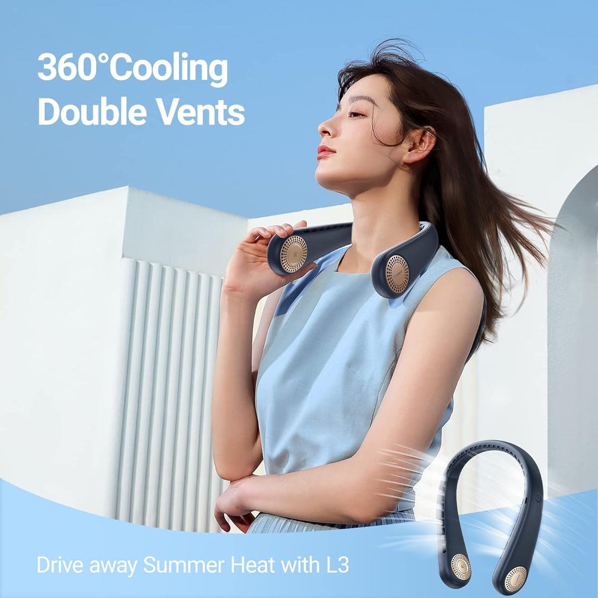 Neck Fan Portable Rechargeable 4000 mAh Battery Bladeless Neck Fan 360 degree flexible USB Rechargeable Cooling Fan