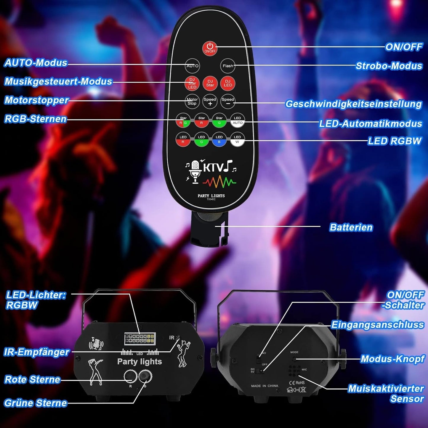 Aluminium Disco Light Party Light With Remote Control Corded Electric Music Controlled Disco Light With Strobe Voice Controlled LED DJ Party Lamp Disco Ball With 2 M USB Cable Black