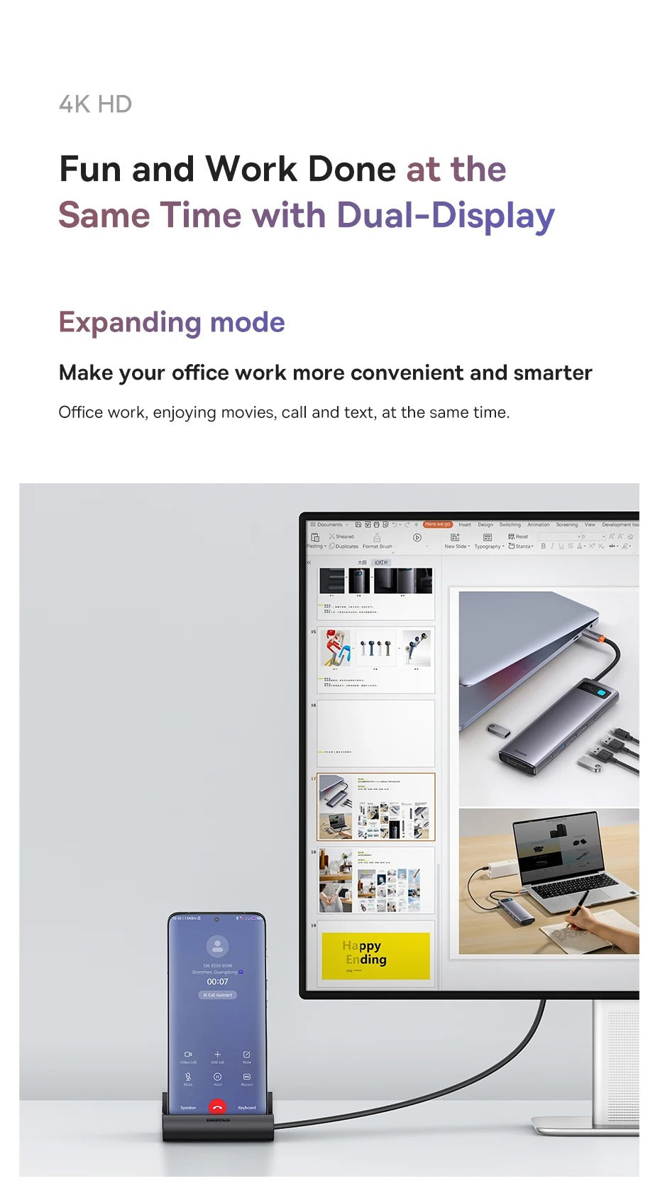 Baseus Docking Station USB C Hub to 4K HDMI-compatible USB 3.0 PD 100W Fast Charger for Samsung S22 S20 Dex Phone Dock Station