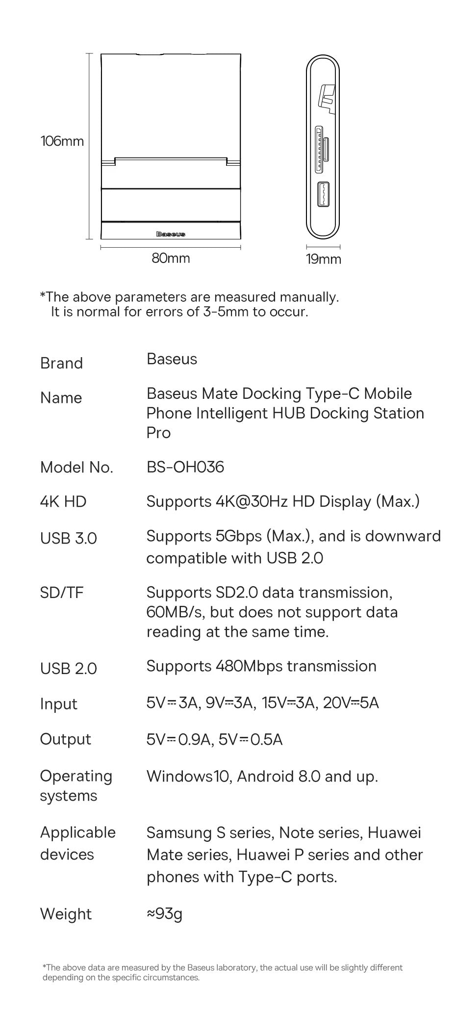 Baseus Docking Station USB C Hub to 4K HDMI-compatible USB 3.0 PD 100W Fast Charger for Samsung S22 S20 Dex Phone Dock Station
