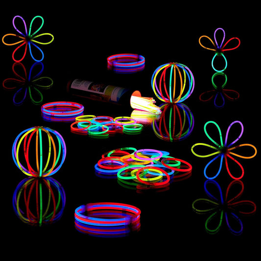 Relaxdays Set of 300 Glow Sticks, Connector Included, Bendable Glow Stick Bracelets