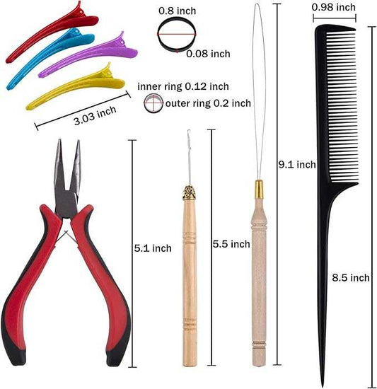 Hair Extensions Kit with 1500 Pcs Micro Ring Beads Black Blonde and Brown