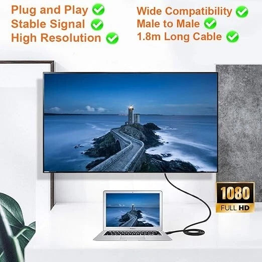 HDMI to VGA Cable 𝟔𝐟𝐭 𝐆𝐨𝐥𝐝 𝐏𝐥𝐚𝐭𝐞𝐝 𝐂able