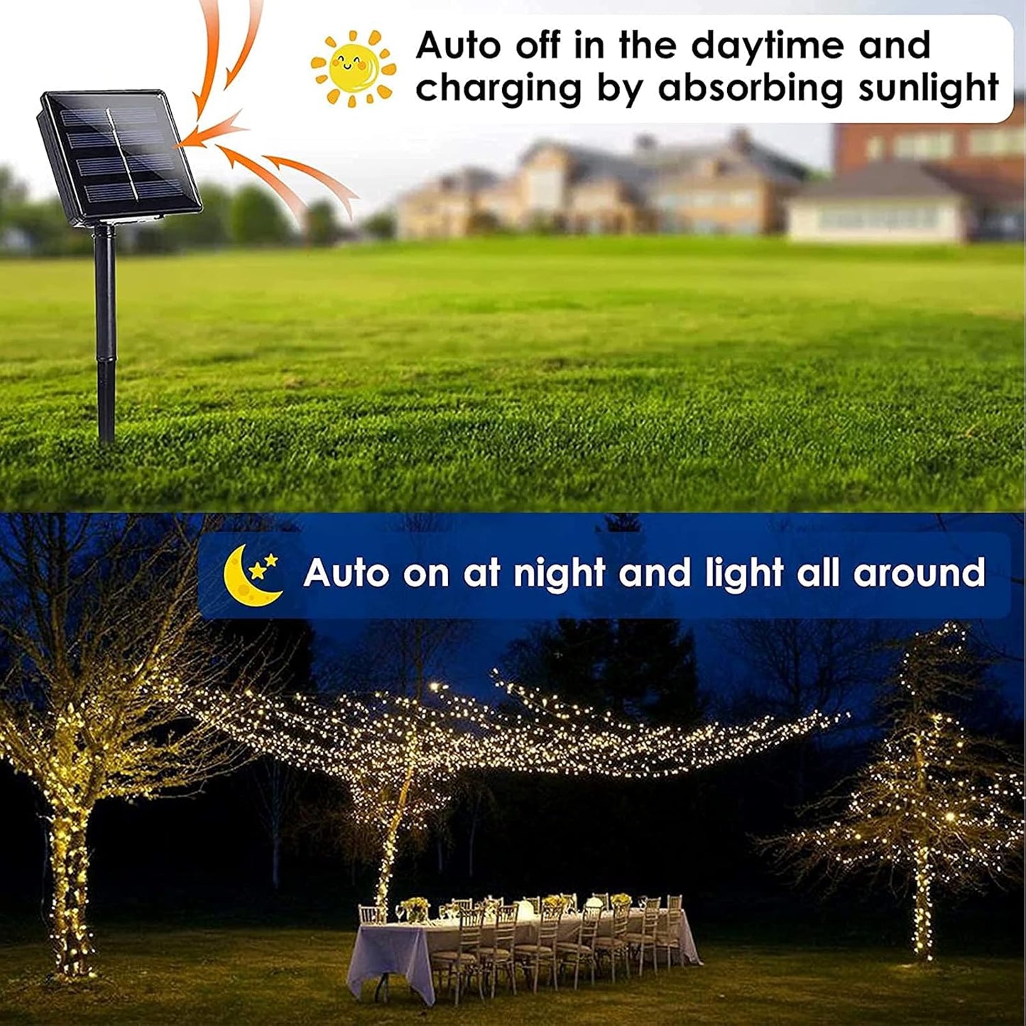 12M 100 LED Solar String Lights Outdoor Waterproof Solar Lights